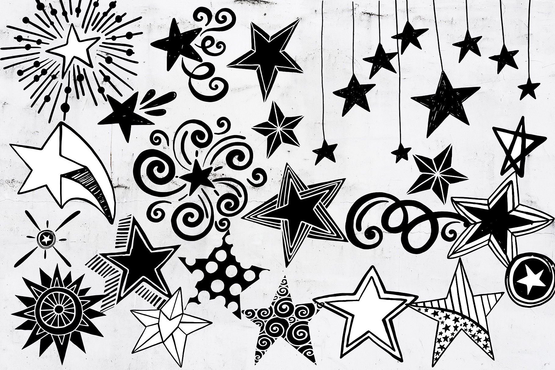 星星涂鸦图案剪贴画 star png vector, star doodle clipart