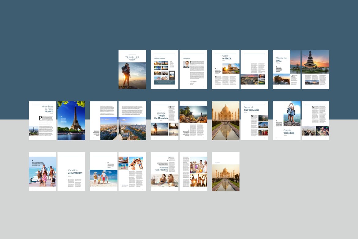 旅行者旅游主题杂志版式设计模板 indesign magazine