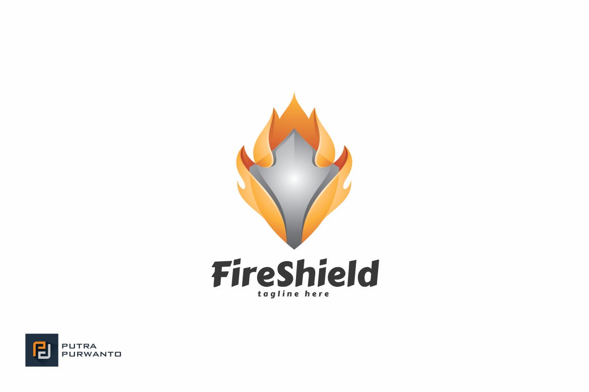 火焰盾牌图形安防品牌商标logo设计模板 fire shield