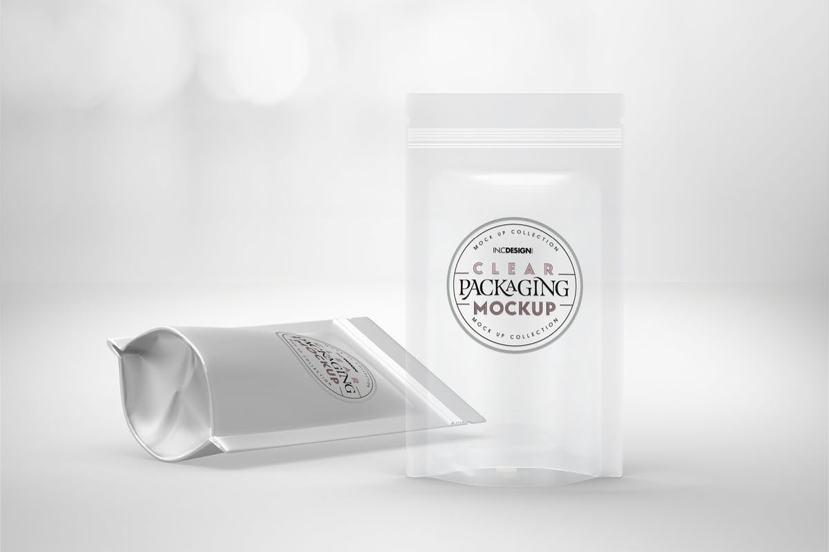 透明&铝箔立式食品袋包装设计样机 clear or foil stand up pouches