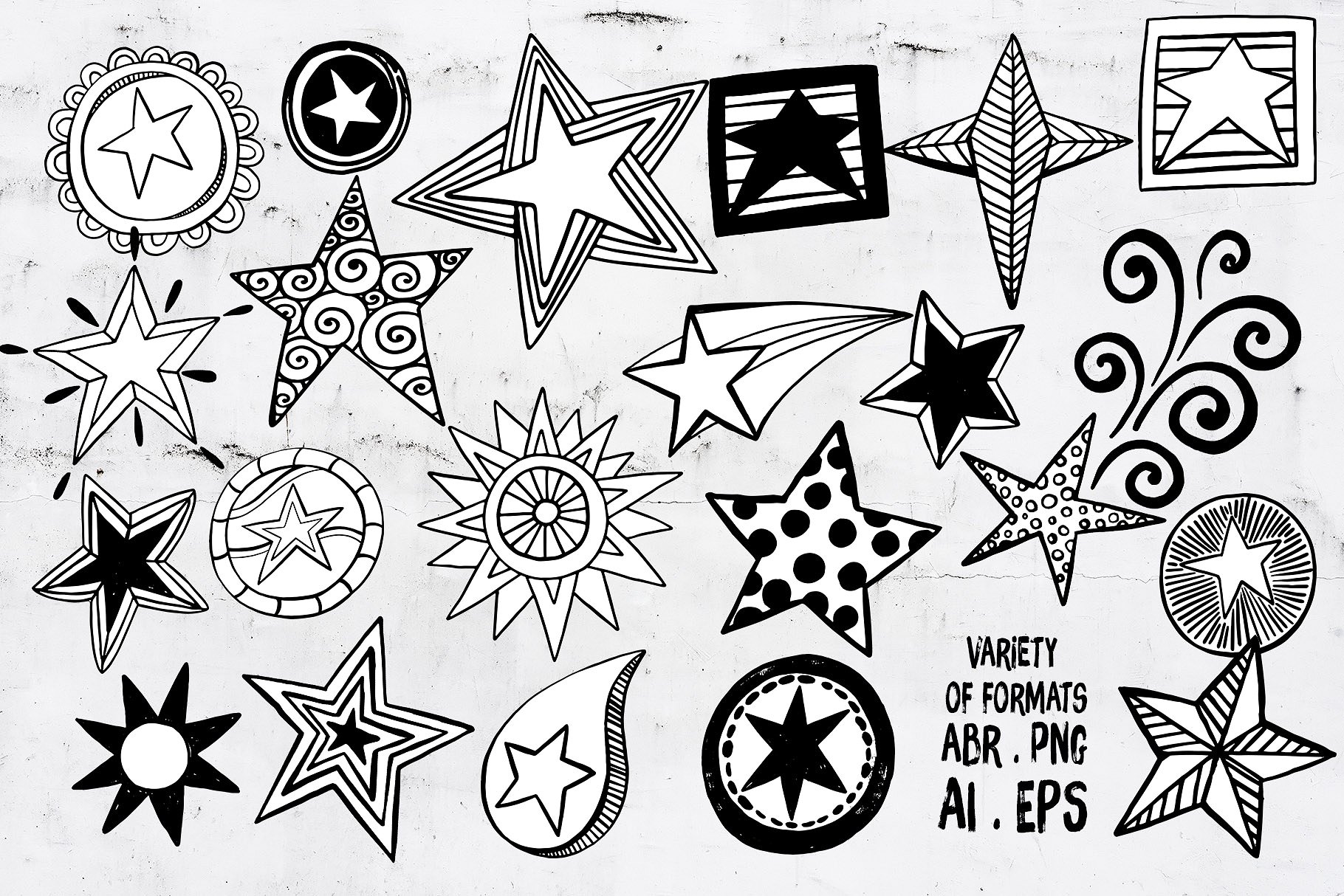 星星涂鸦图案剪贴画 star png vector, star doodle clipart