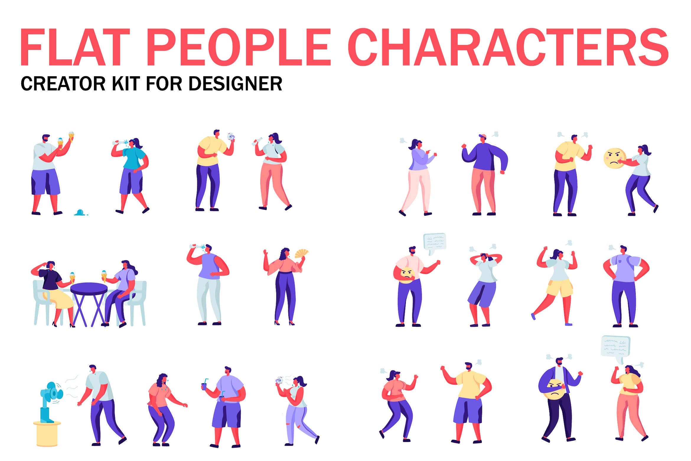 扁平化设计风格虚拟人物角色图形设计工具包v5 flat people character