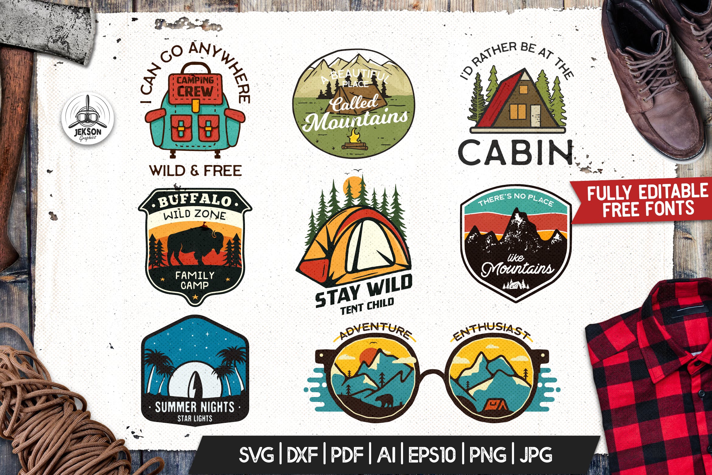 野营冒险/户外运动/旅游品牌logo设计模板 camping adventure badges