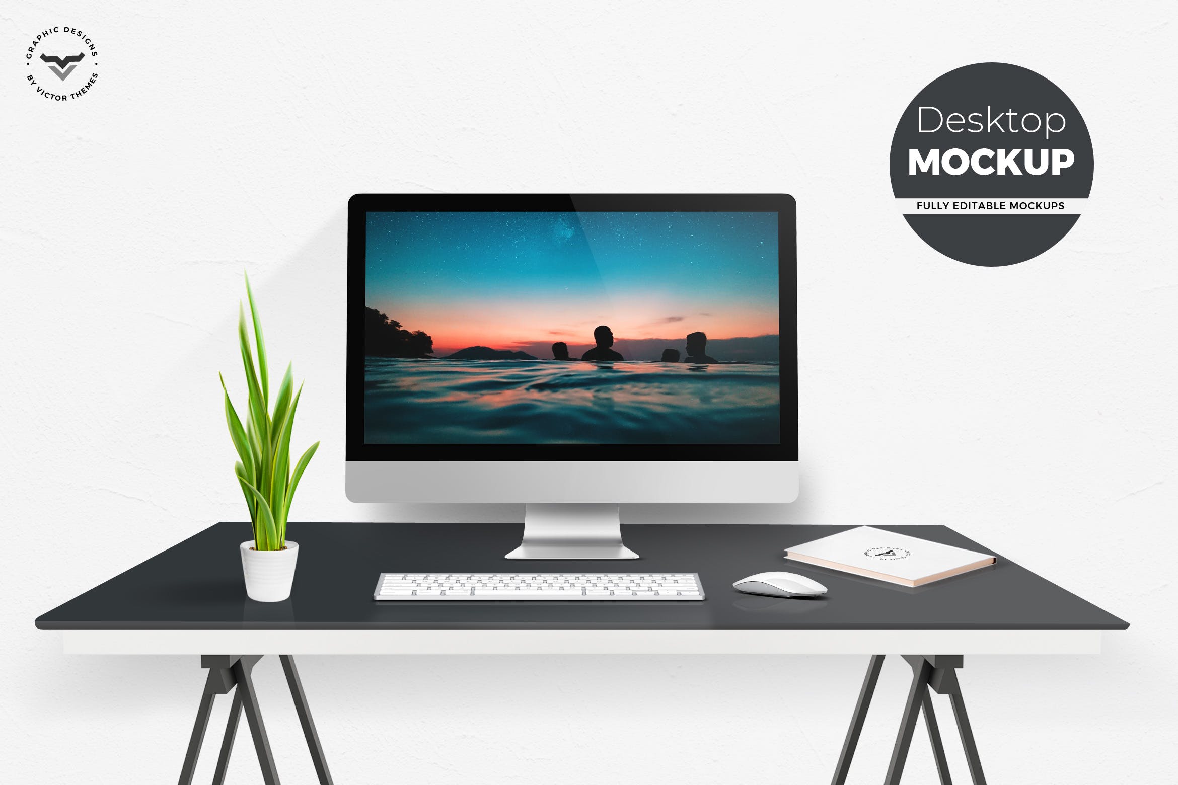 现代简约办公桌场景一体机电脑样机大洋岛精选模板 desktop mockups