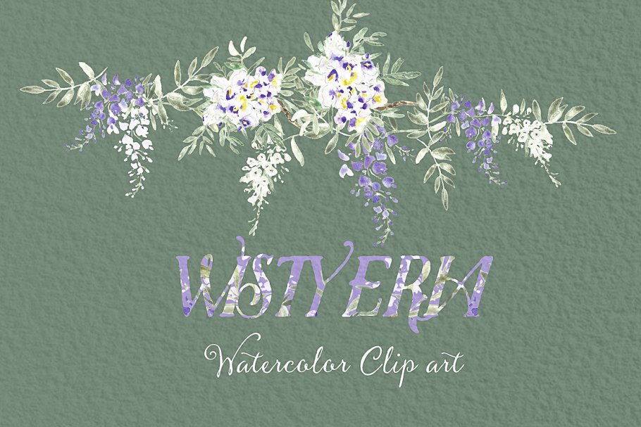 紫藤婚礼婚庆水彩画素材 Wisteria wedding watercolors插图7