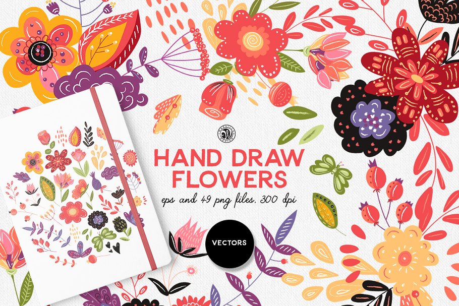 手绘艺术花卉剪贴画 Hand Draw Flowers插图
