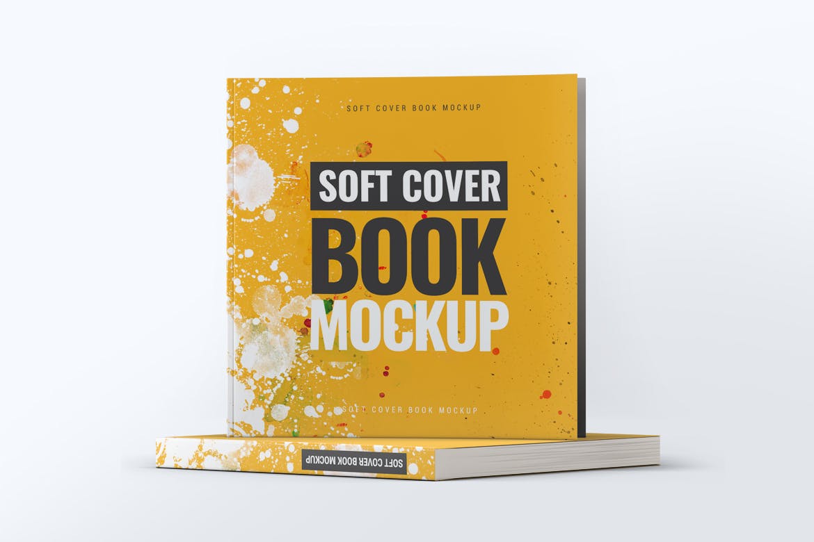 方形软装图书封面设计样机 Soft Cover Square Book Mock-Up插图(3)
