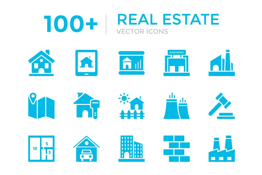 100多个房地产开发建设矢量图标  100+ Real Estate Vector Icons插图