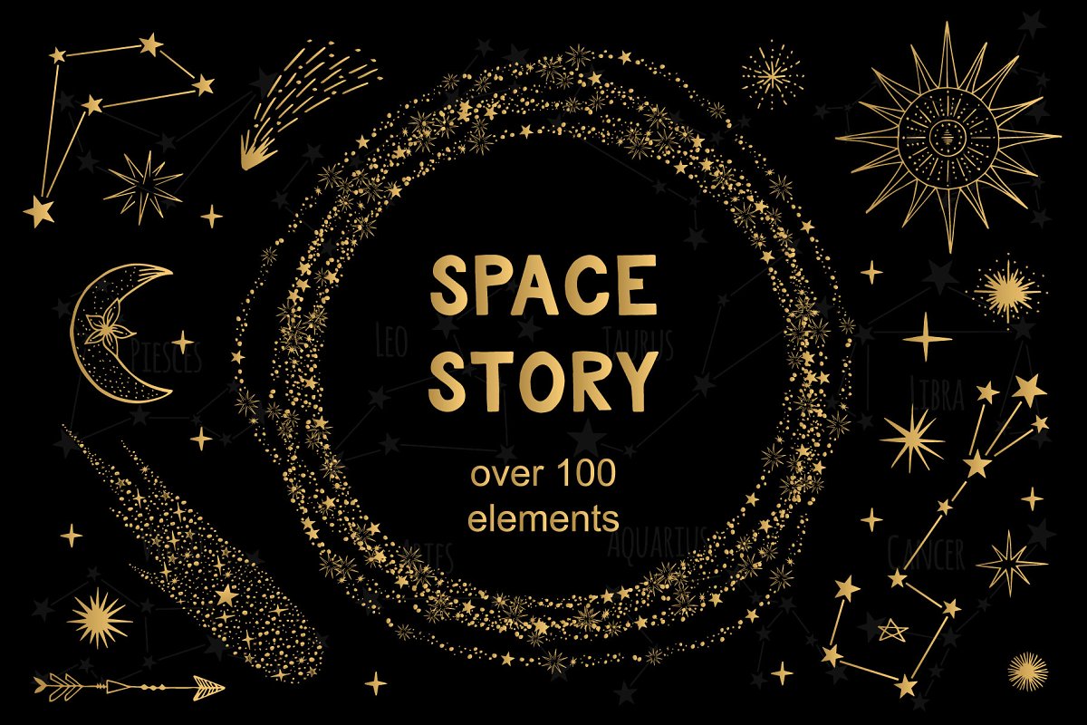 太空星系故事矢量图形套装插图8