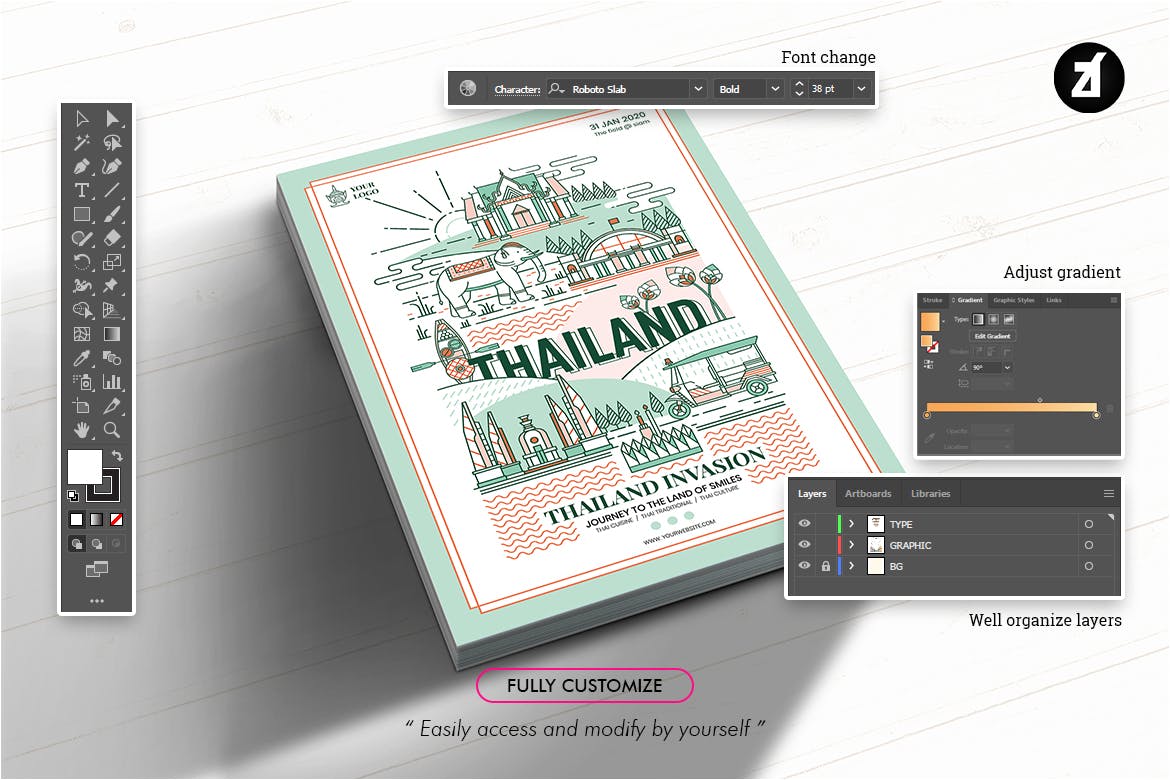 40款泰国地标/元素矢量图标素材 40 Thailand elements with bonus graphic template插图3