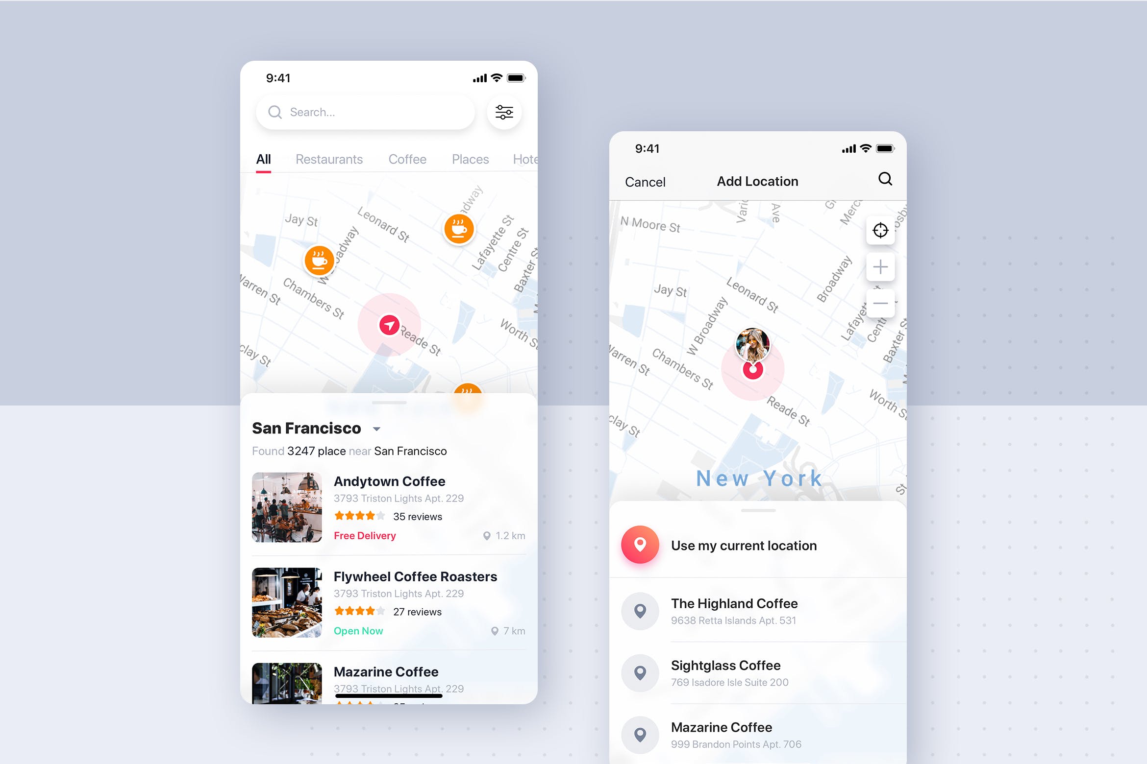 社交APP位置界面设计UI模板 Social mobile app UI template插图