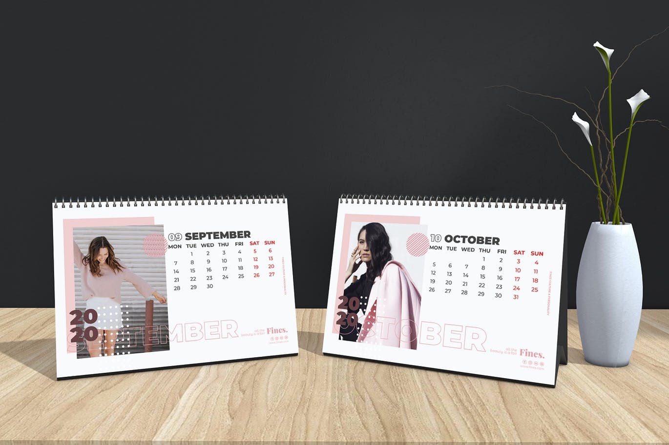 2020年时尚活页台历设计模板 Fines – Fashion Table Calendar 2020插图6