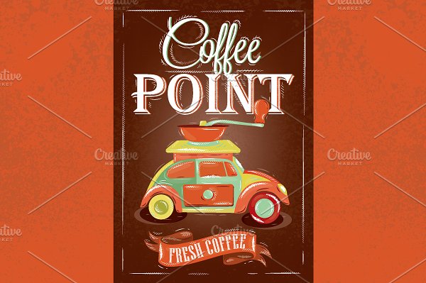 咖啡店复古海报模板 Retro poster coffee point插图(2)