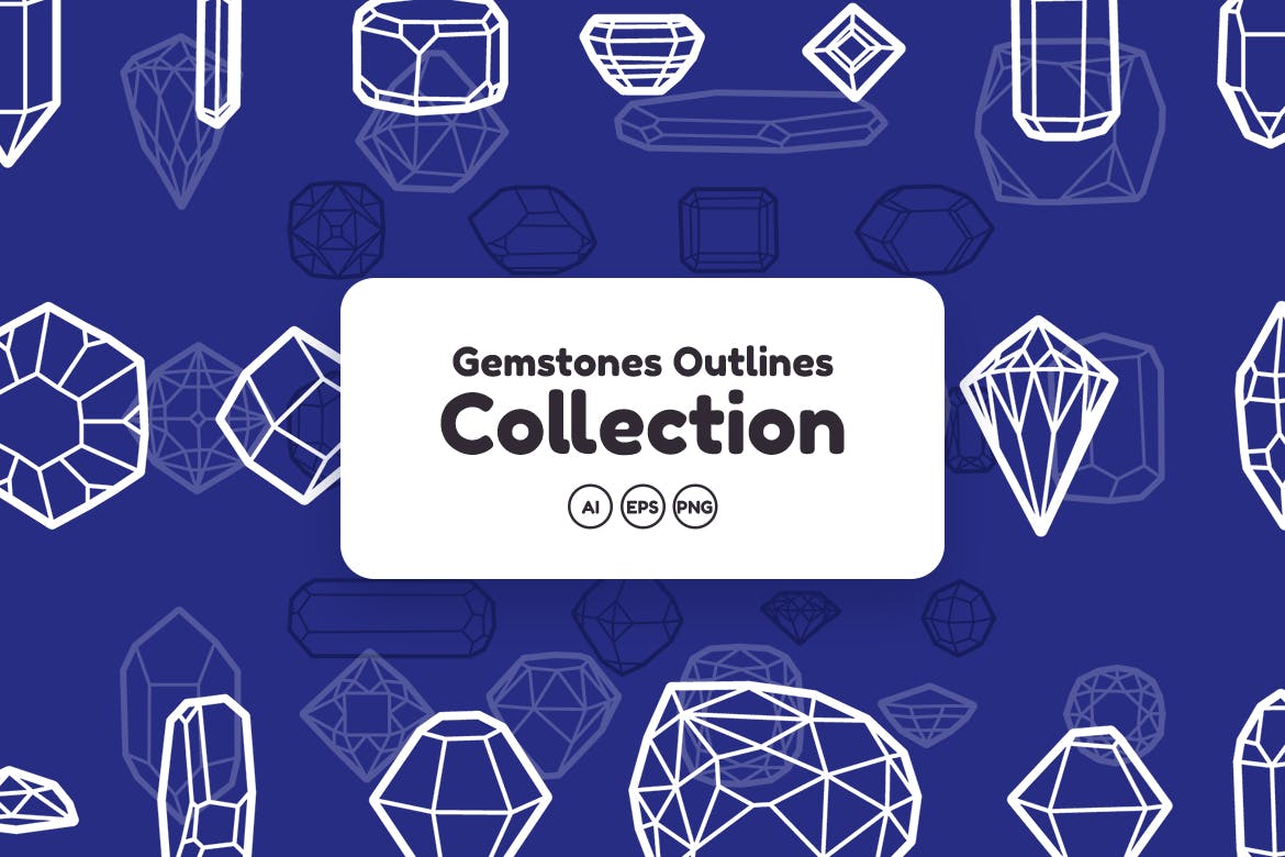 50+宝石钻石轮廓线几何图形矢量背景图素材 Gemstones Outlines Collection插图(1)