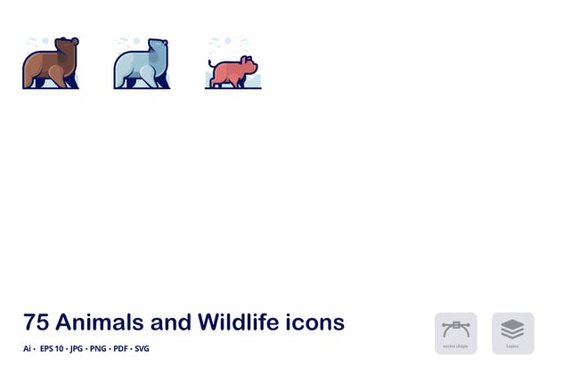 动物世界描边矢量图标合集 Animals Detailed Filled Outline Icons插图4