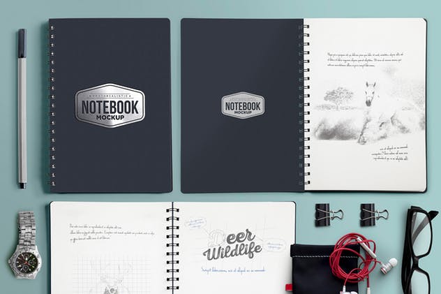 高端品牌精装活页记事本样机 5 Notebook Mockups With Movable Elements插图(8)