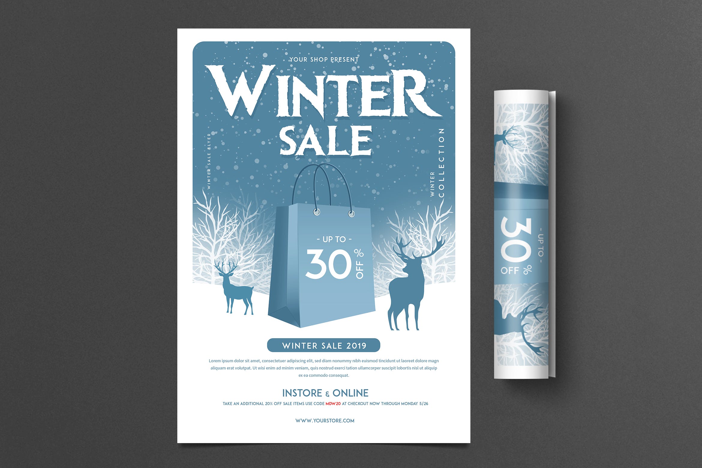 冬日品牌年终促销活动海报传单模板 Winter Sale Flyer插图