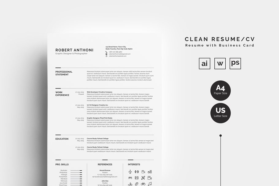 极简简历模板[AI,PSD,Word] Clean Resume/CV插图(1)