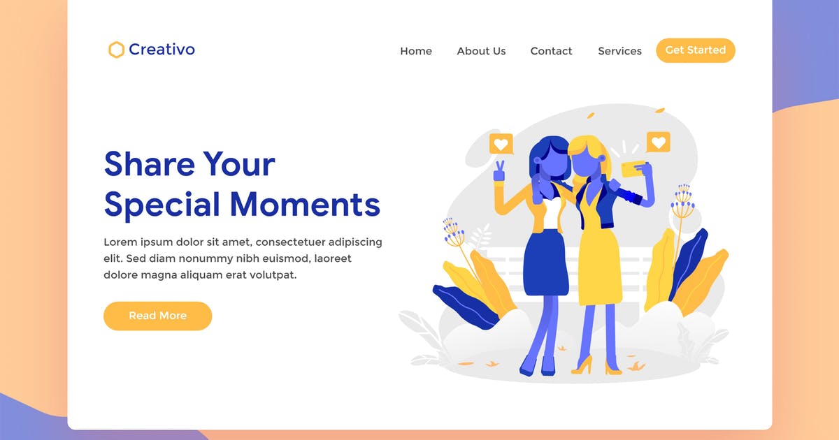 网站着陆页设计自拍场景插画素材 Special Moment Selfie Web Landing Page Illustratio插图