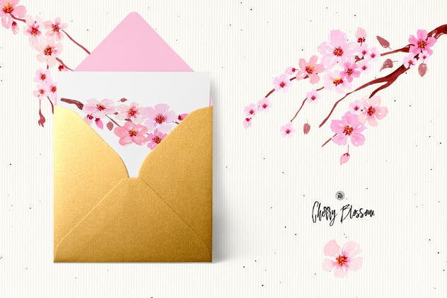 樱花水彩手绘插画设计素材 Cherry Blossom Flowers插图3