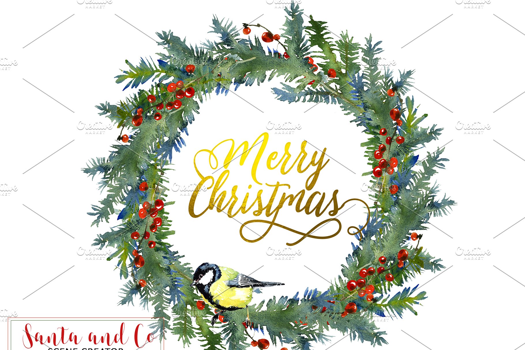 手绘圣诞节主题水彩设计素材包 Santa & Co Christmas Clipart Set插图3