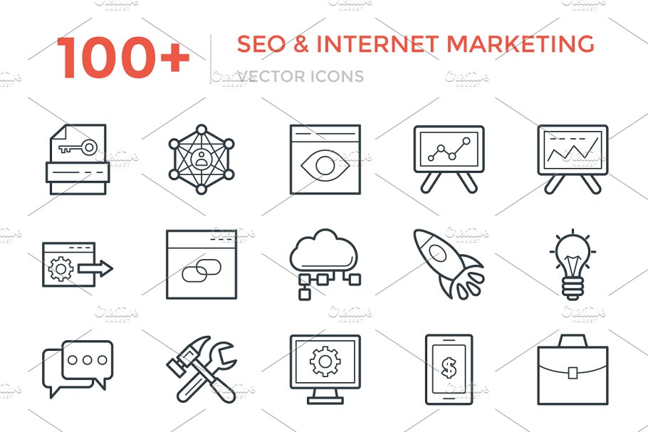 100+搜索引擎优化及互联网营销图标  100+ SEO and Internet Marketing Icon插图
