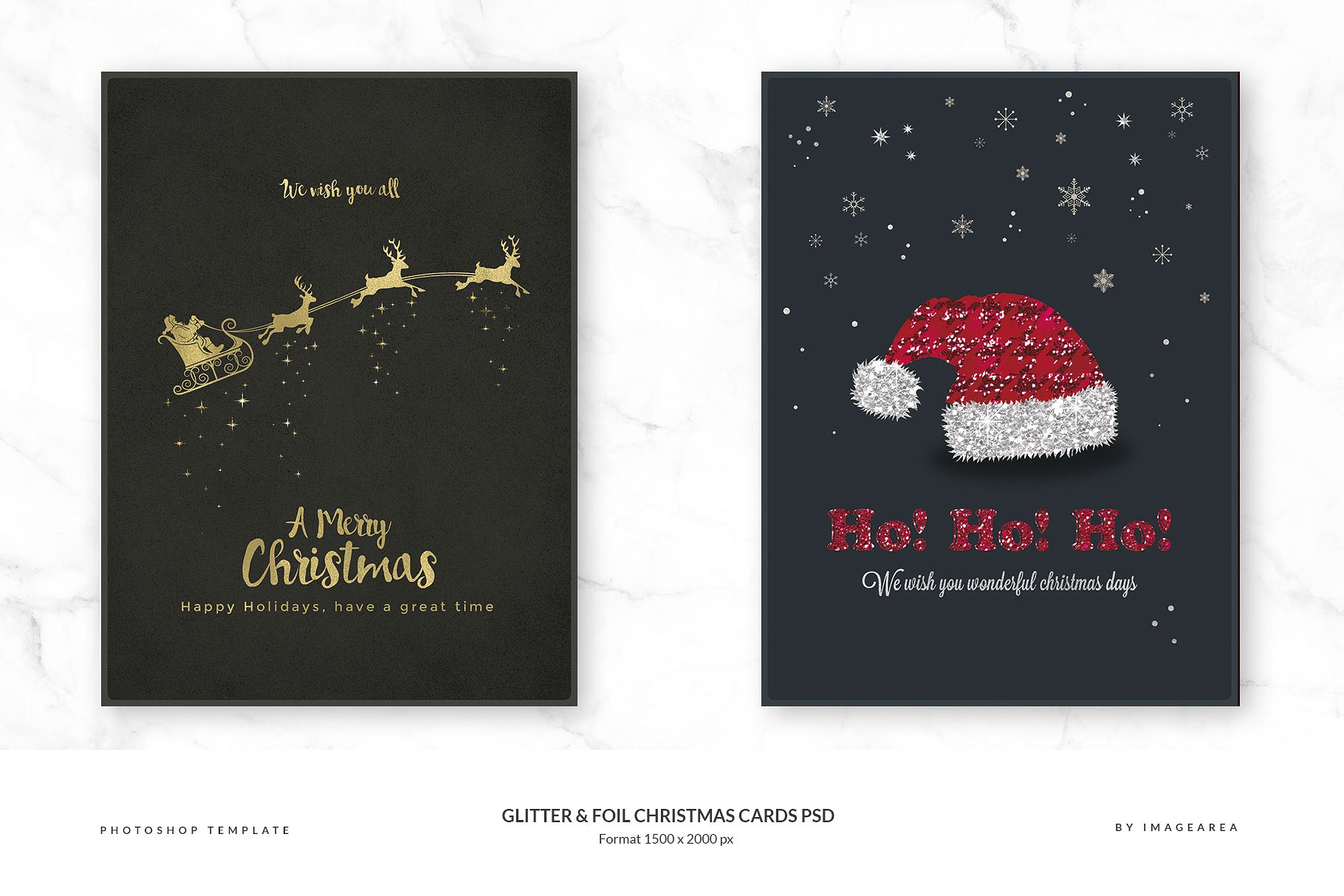 闪粉&金箔圣诞卡PSD模板合集 Glitter & Foil Christmas Cards PSD插图1