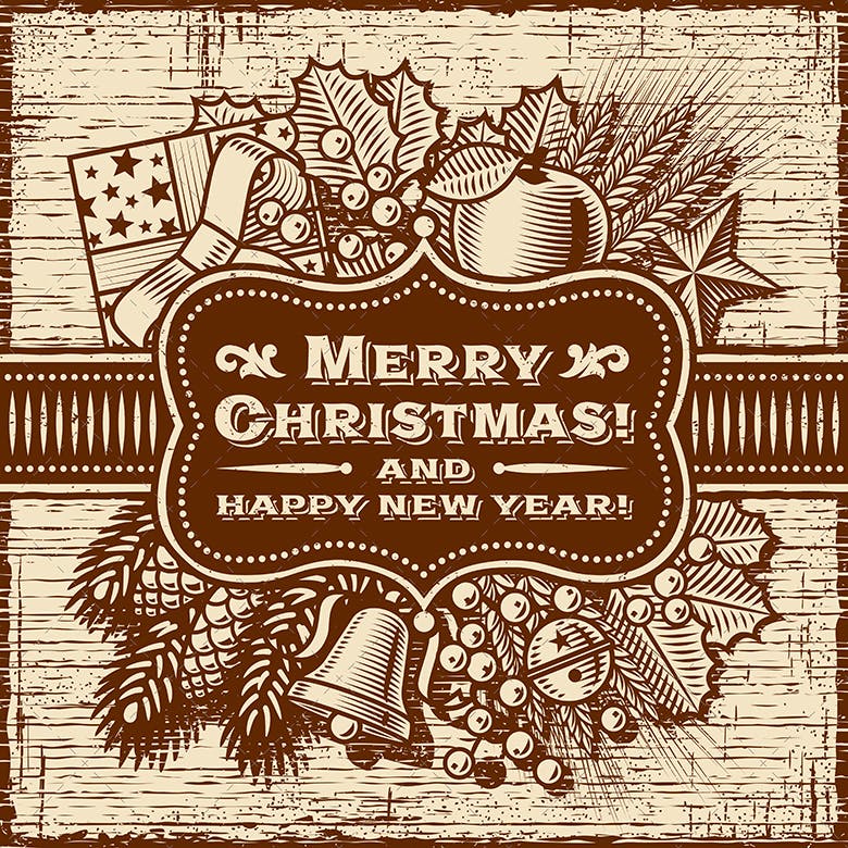 复古棕色圣诞快乐贺卡矢量设计模板 Merry Christmas Retro Card Brown插图(1)