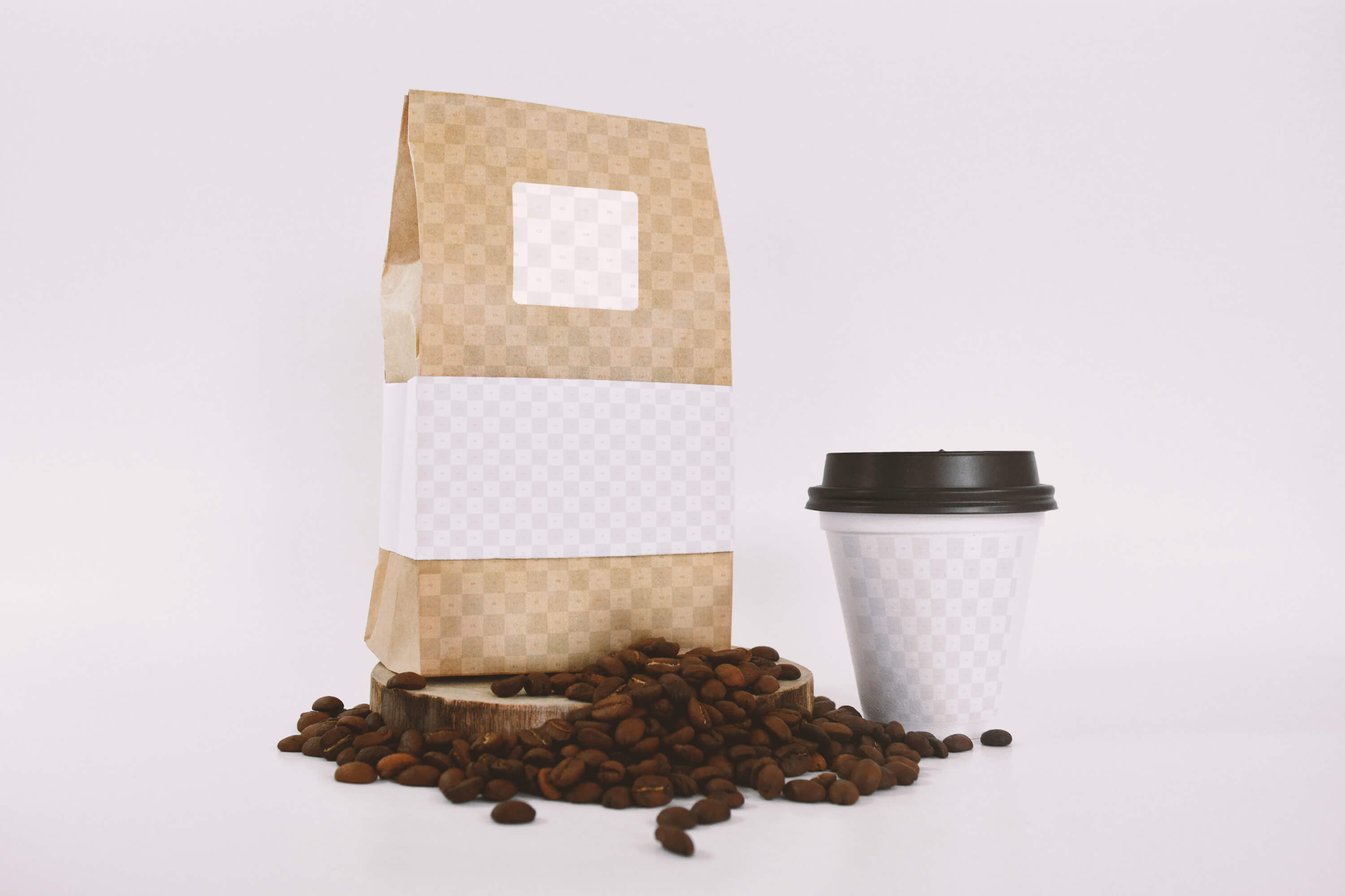 咖啡品牌VI设计包装袋/纸杯设计样机 Coffee Bag and Sealed Cup Mockup插图1