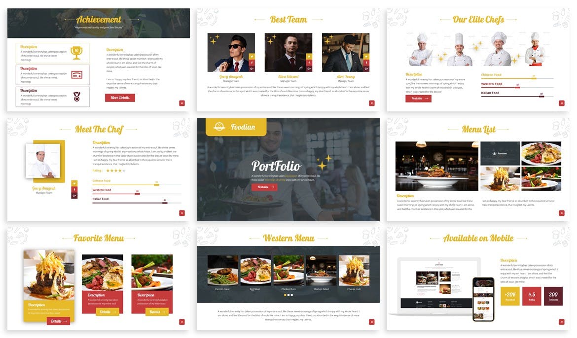 西餐厅宣传/美食培训PPT幻灯片模板下载 Foodian – Delicious Powerpoint Template插图(2)