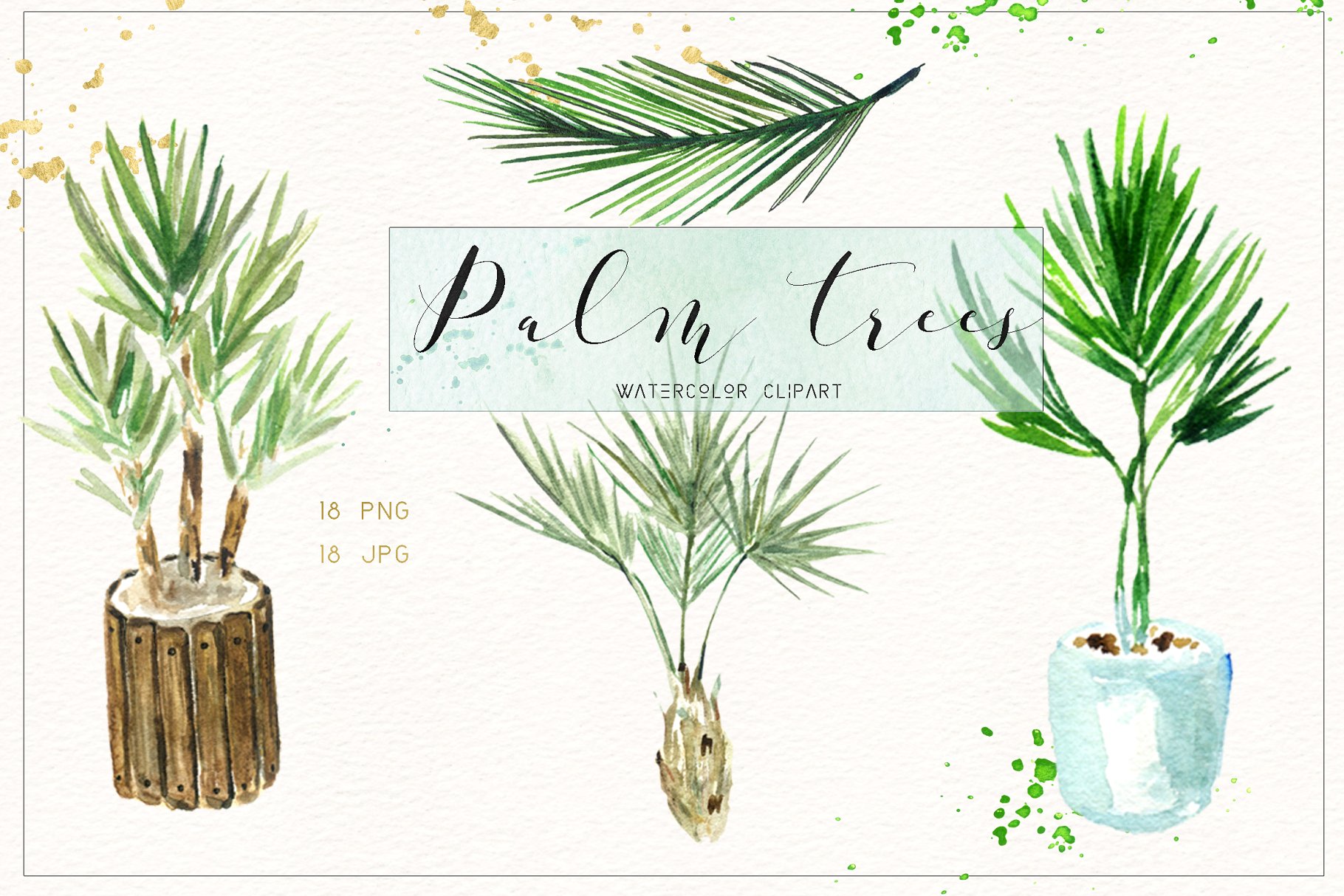 椰子树水彩剪贴画 Palm trees. Watercolor clipart.插图(1)