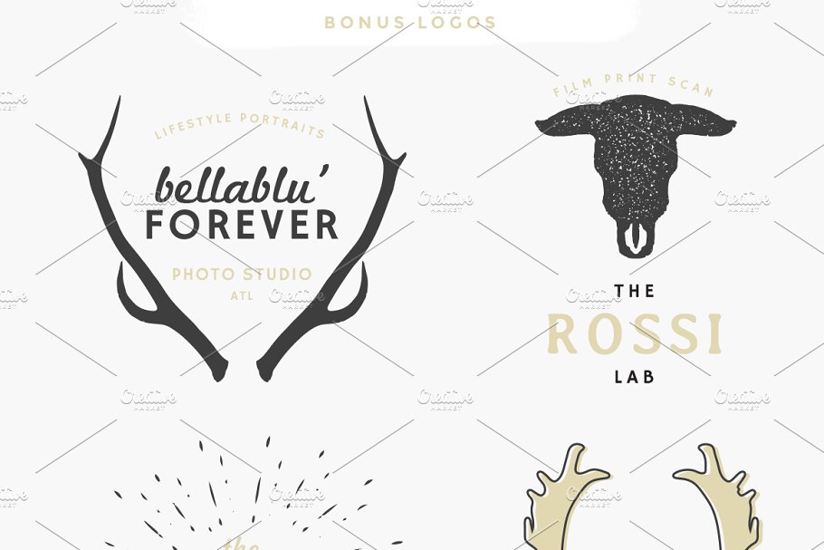 鹿角＆公牛手绘矢量插图 Antlers & a Bull Vector Graphics插图(7)