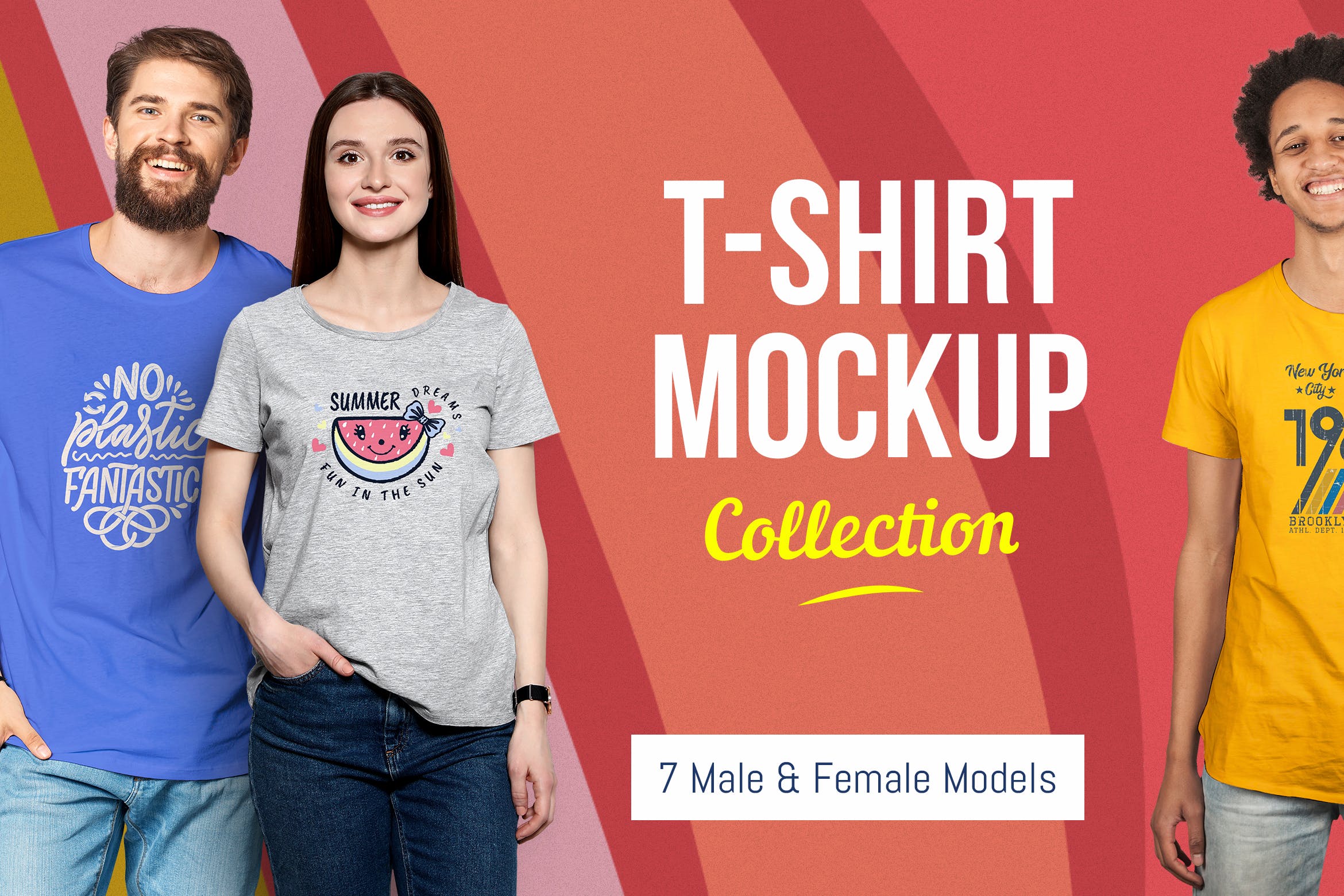 T恤印花设计模特上身效果预览样机套装v1 T-Shirt Mockup Collection 01插图