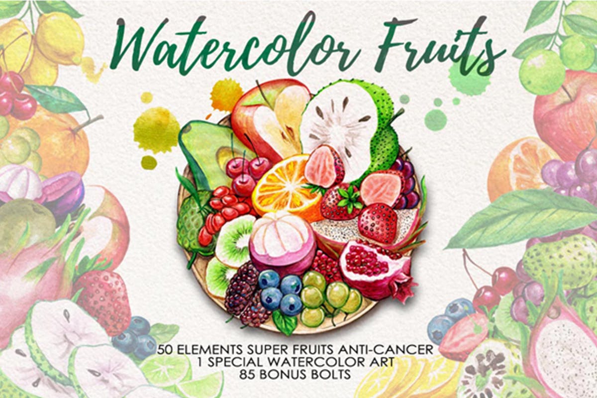 水果水彩艺术元素插画合集Vol.4 Watercolor Fruits Vol. 4插图