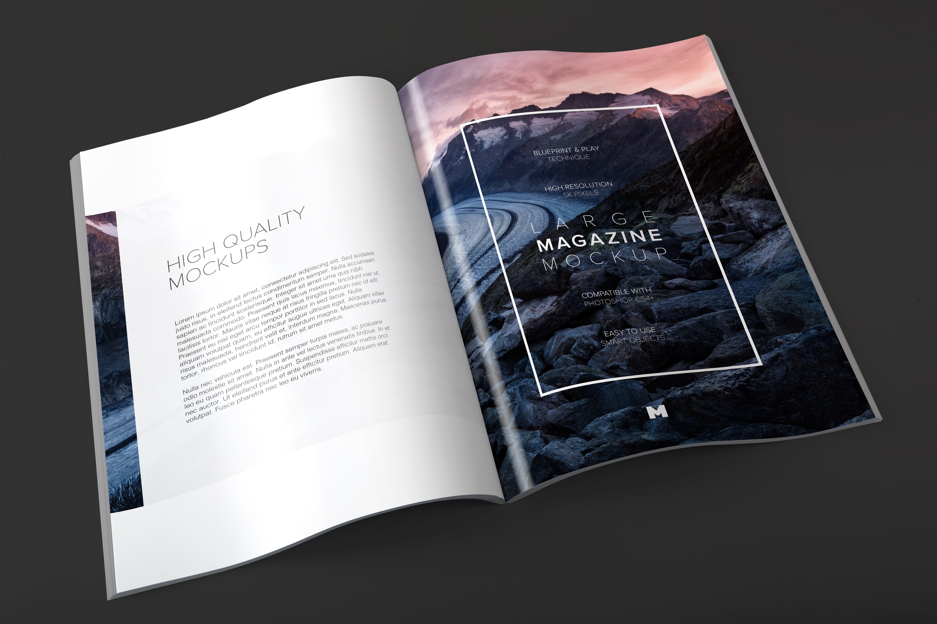 大型杂志内页版式设计印刷效果图样机 Large Magazine Spreads Mockup插图(2)
