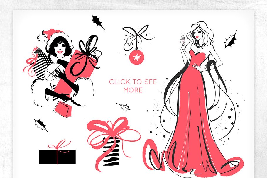 圣诞节主题装饰字母＆剪贴画 Chic Christmas Lettering & Clipart插图(2)