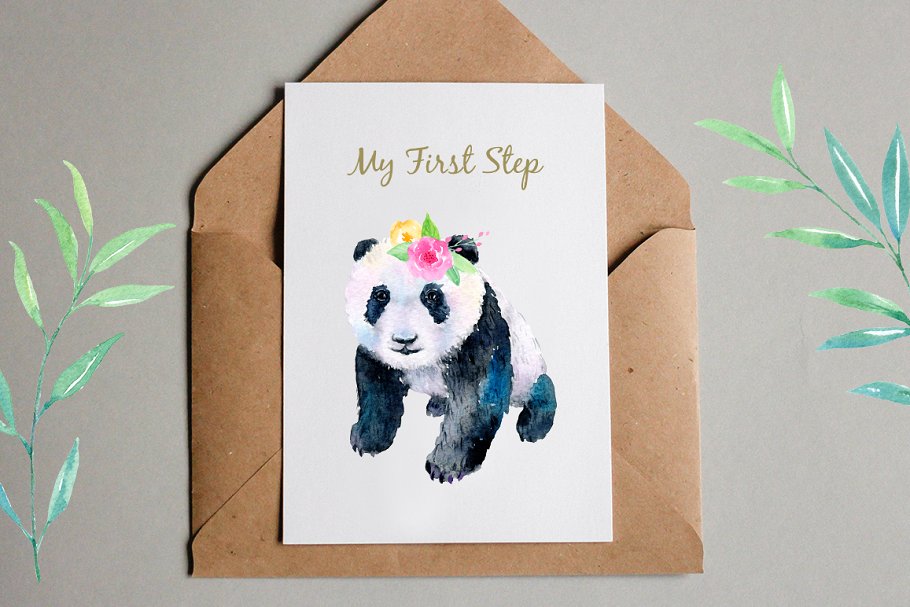 可爱熊猫宝宝水彩插画 Watercolor Panda Baby Illustration插图(6)