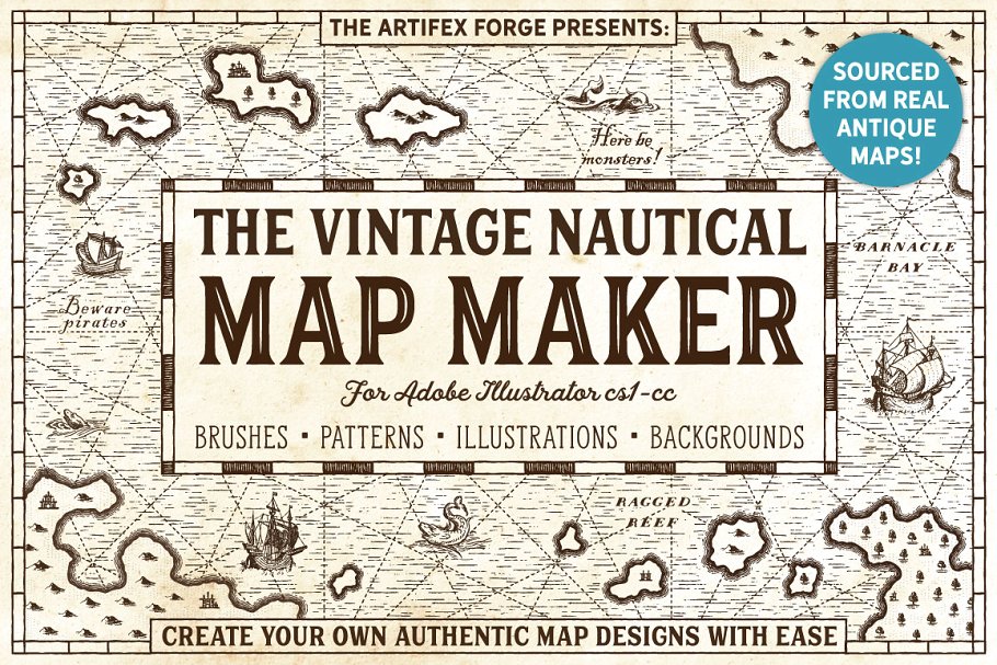 复古航海地图设计工具包 The Vintage Nautical Map Maker插图