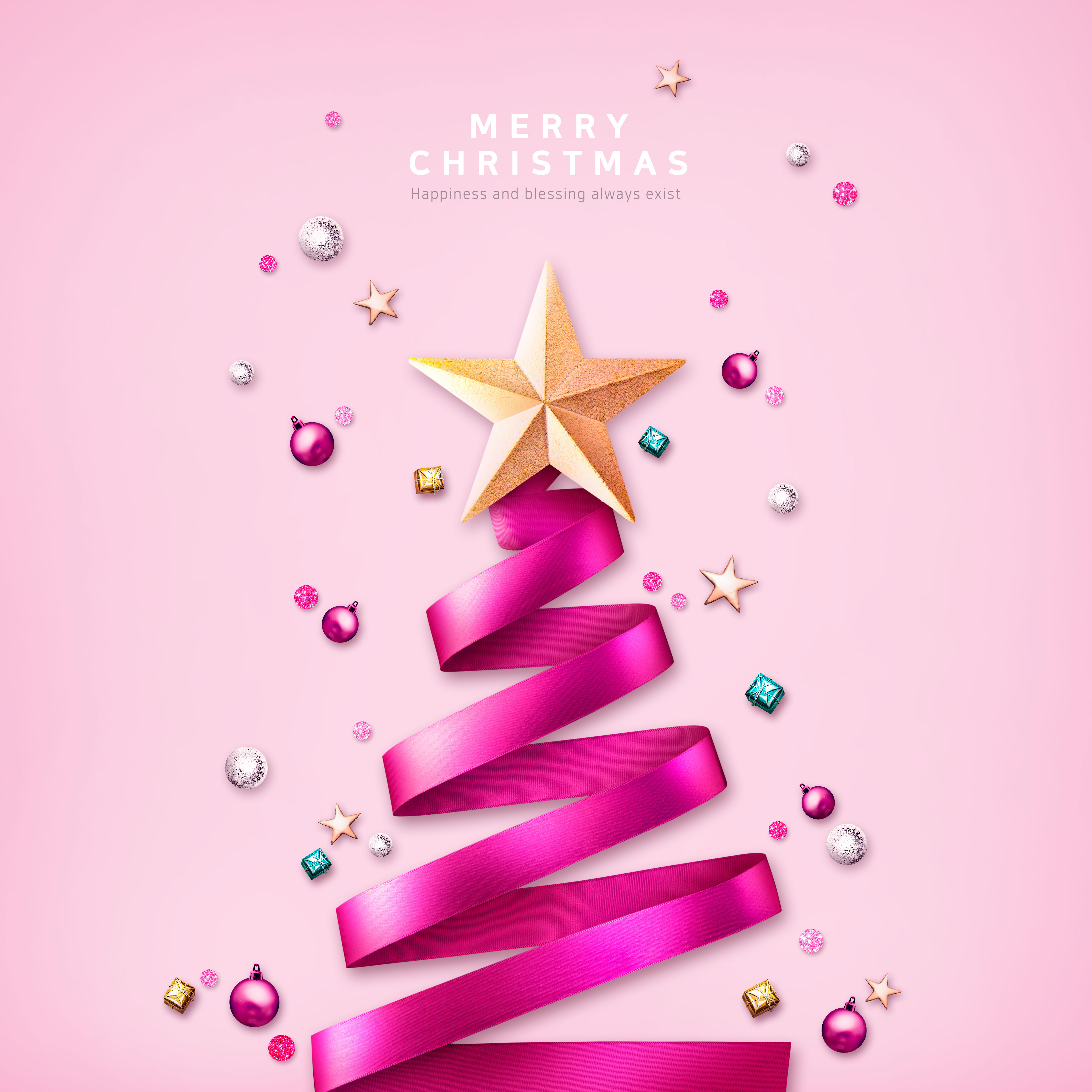 金星&玫红丝带圣诞树主题海报设计素材[PSD]插图