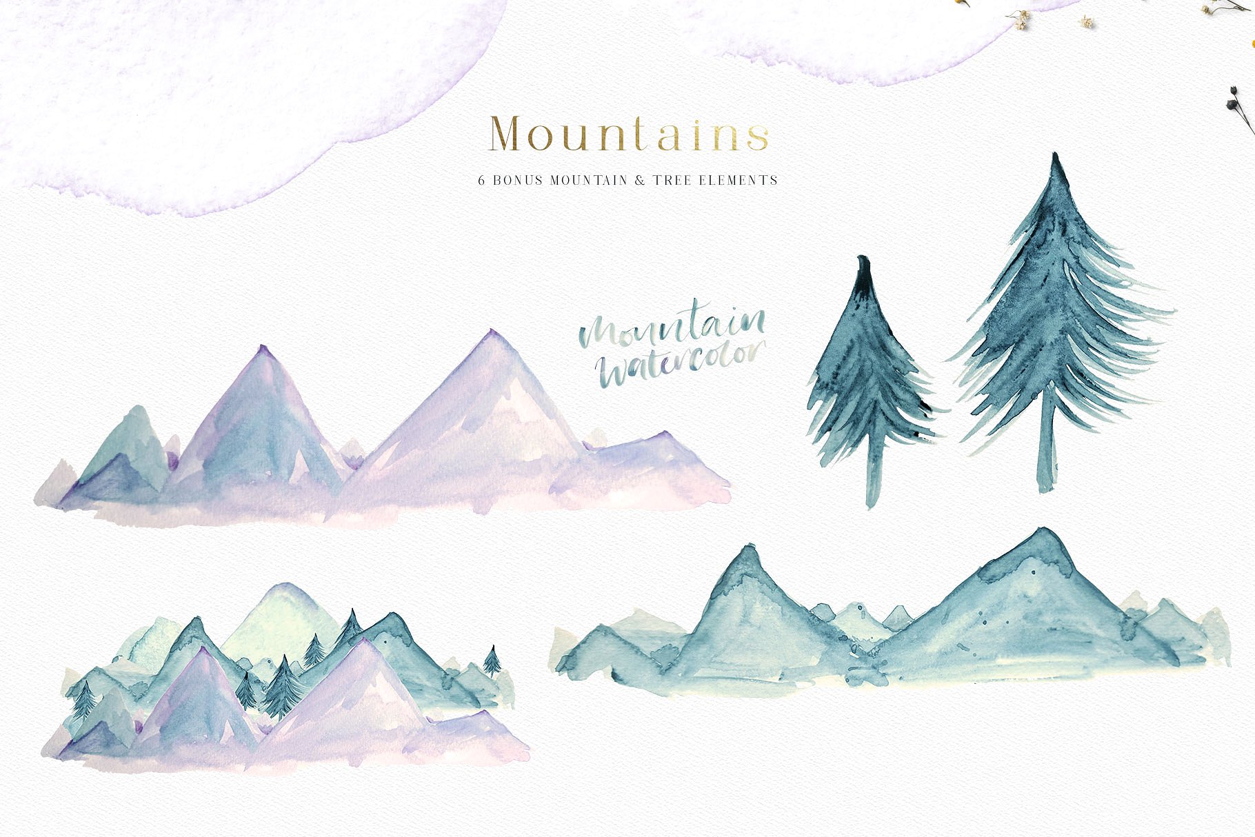 轻奢风格水彩元素合集 A Mountain Summer Watercolor Set插图16
