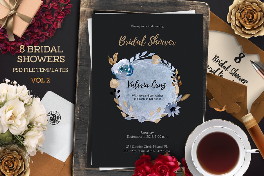 创意花卉元素单页面便签信纸模板 Bridal Shower Pack 2插图(7)