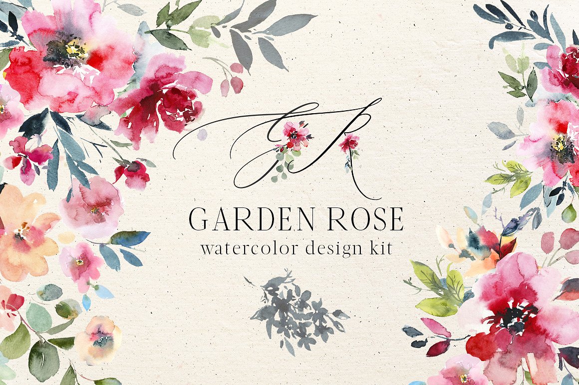 花园玫瑰水彩花卉套装 Garden Rose Watercolor Floral Kit插图