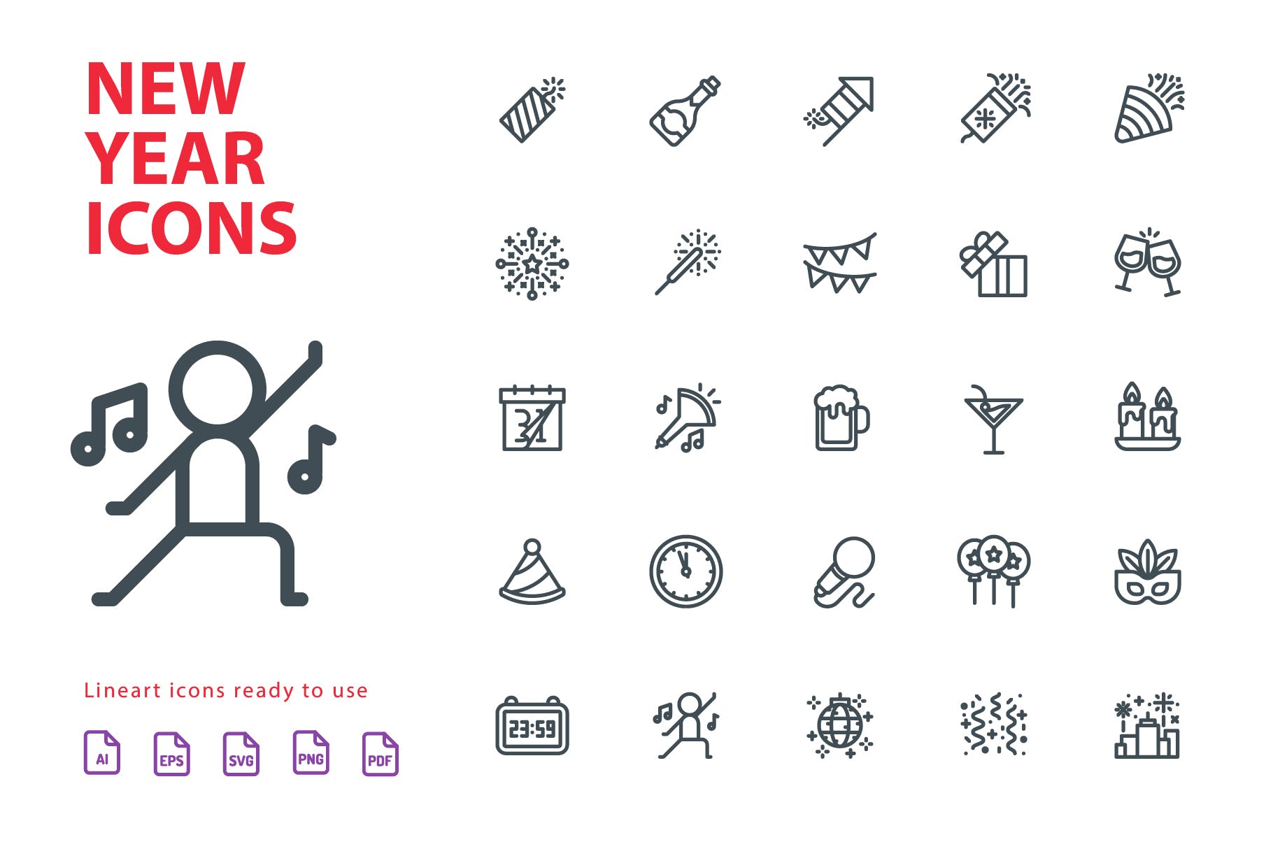 25枚新年主题矢量线性图标 New Year Lineart  Icons插图(2)