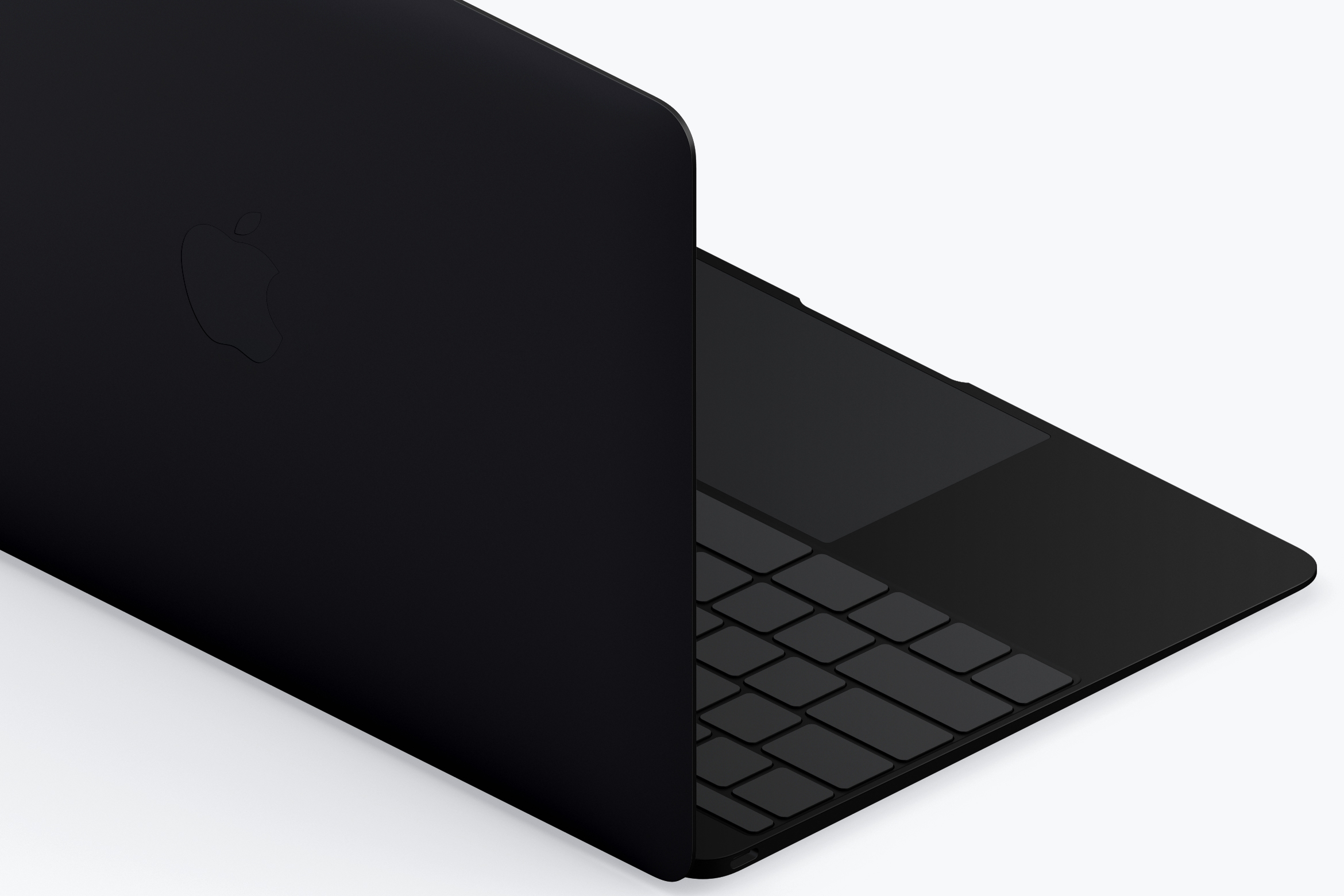 Macbook等距后左视图粘土样机模板 Clay MacBook Mockup, Isometric Back Left View插图1