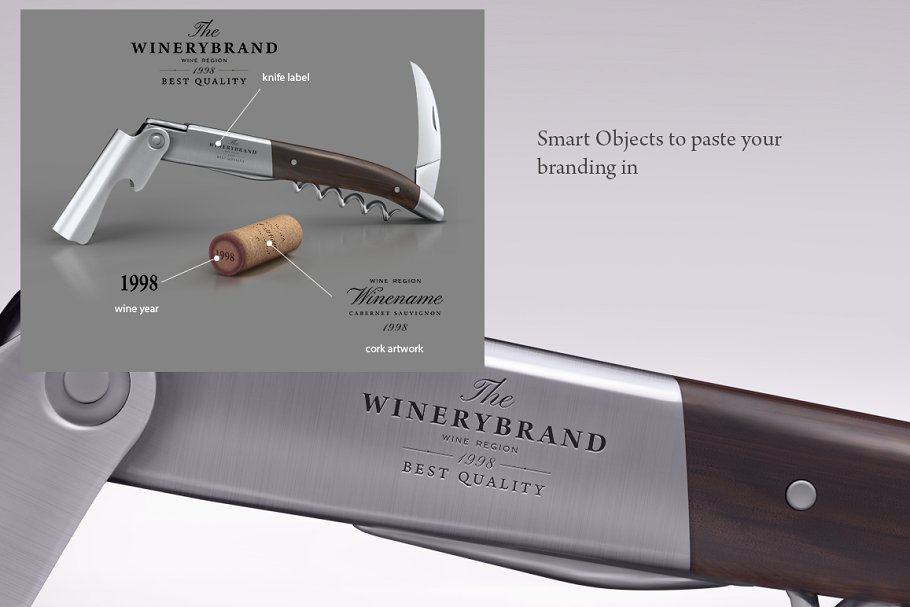 开瓶器品牌Logo展示样机 Wine knife and wine cork mock-up插图(1)