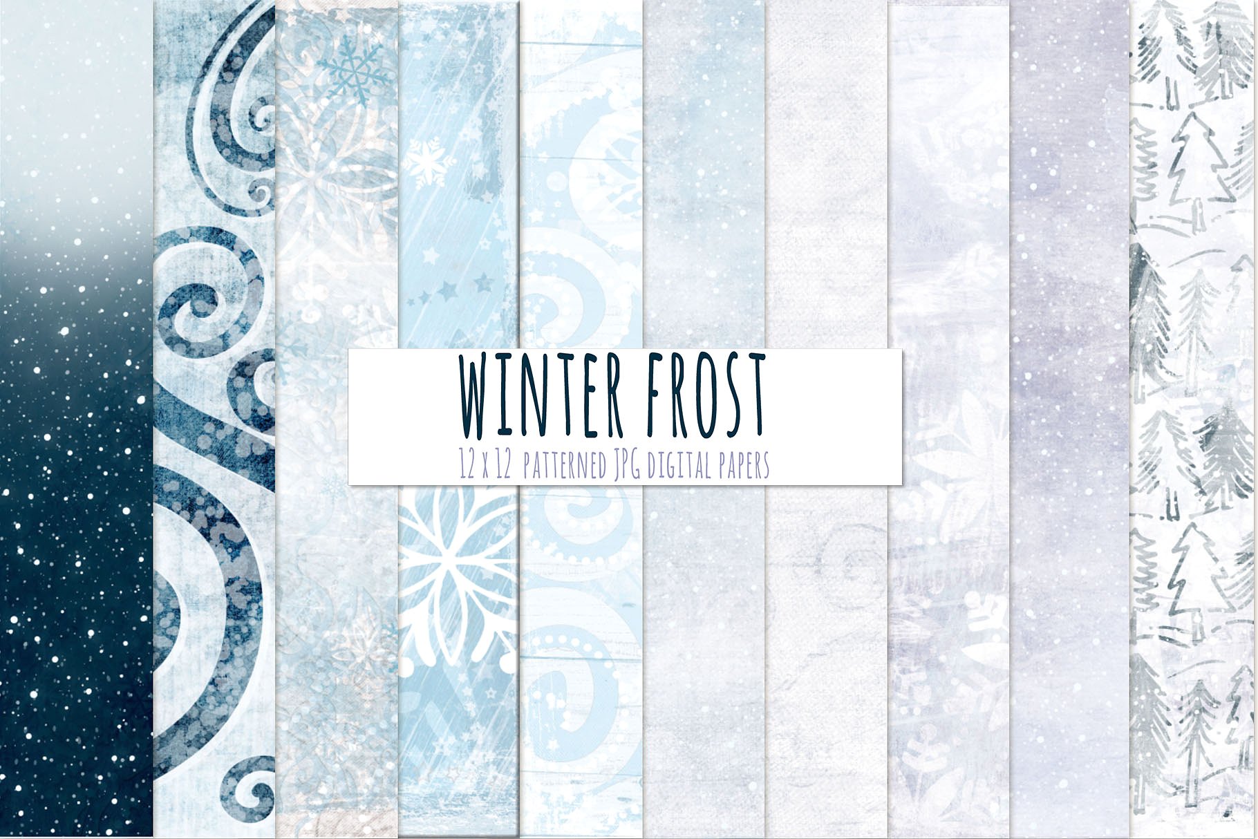 魔法冬季元素图案背景纹理 Magical Winter Background Papers插图1
