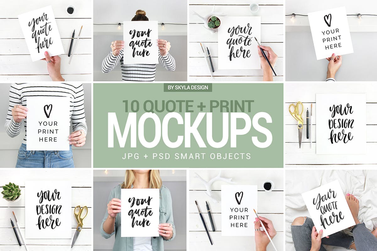 Instagram社交新媒体引语贴图印刷品样机 Quote + Print mockup bundle插图
