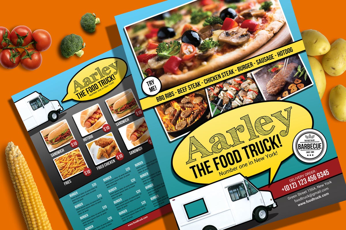 披萨/面包/快餐车菜单设计PSD模板 Food Truck Menu Flyer插图
