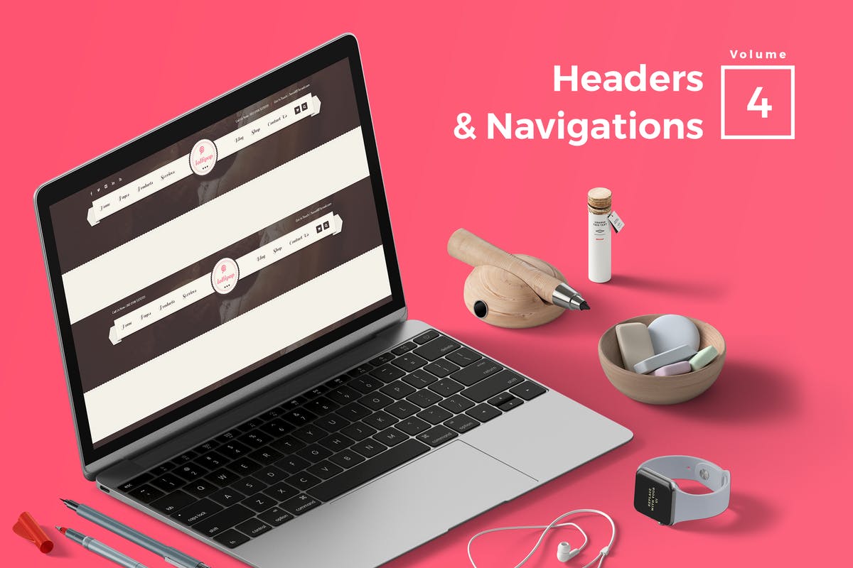 标题&导航菜单网站UI设计模板V4 Headers & Navigation for Web Vol 04插图