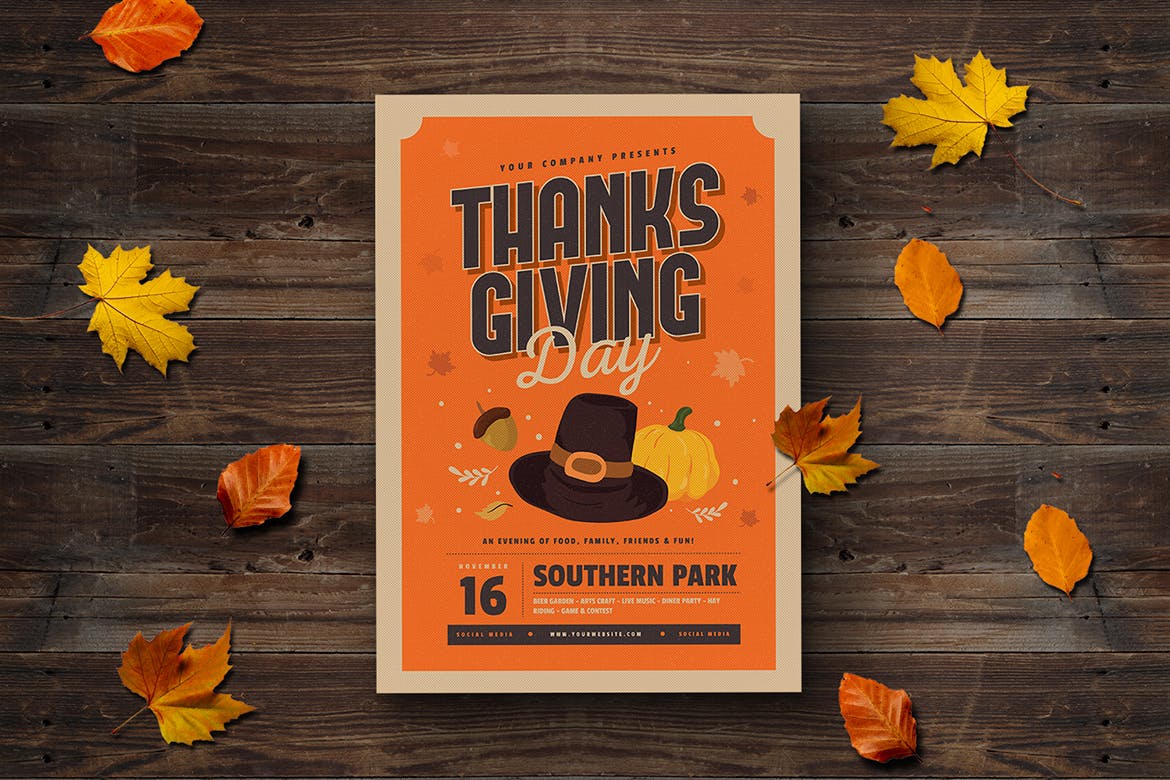 感恩节主题活动邀请海报传单设计模板 Thanksgiving Flyer插图(1)